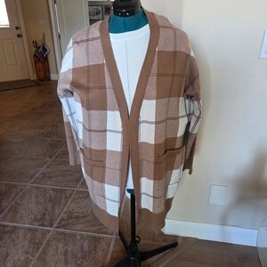 Rachel Zoe Women's Tan and Cream Plaid Cardigan